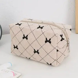 Bow Corduroy Make Up Bag