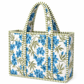 Quilted Cotton Mini Tote Bag-Blue & Green