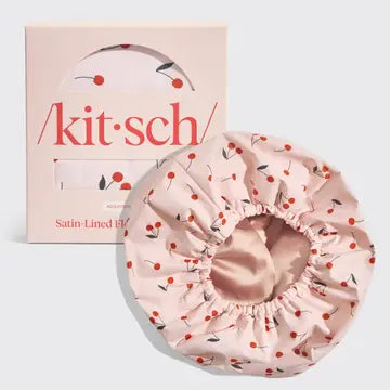 Satin Cherry Print Shower Cap