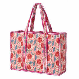 Quilted Cotton Tote-Light Pink Floral