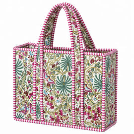 Quilted Cotton Tote - Magenta Floral & Palm Tree