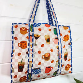 Quilted Tote Bag/Coffee Shop Print