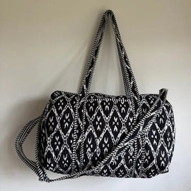 Quilted Cotton Duffel Bag-Black & White Ikat