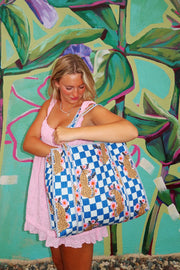 Quilted Checkered Jaguar Tote Bag