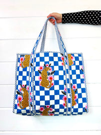 Quilted Checkered Jaguar Tote Bag