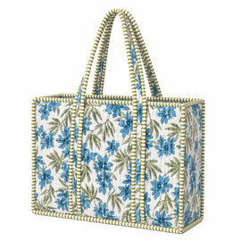 Quilted Cotton Mini Tote Bag-Blue & Green