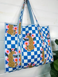 Quilted Checkered Jaguar Tote Bag