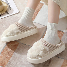 Checkered Fuzzy Slippers-White
