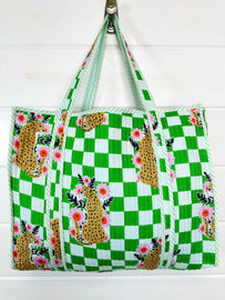 Quilted Checkered Jaguar Tote Bag