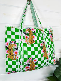Quilted Checkered Jaguar Tote Bag