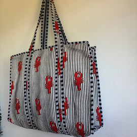 Quilted Cotton Tote Bag-Lobster Print