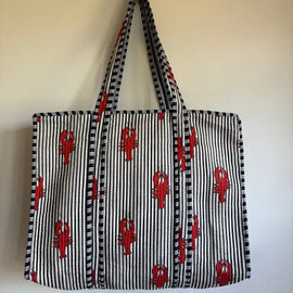 Quilted Cotton Tote Bag-Lobster Print