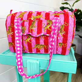 Quilted Mini Duffle Bag/Red Tiger Print