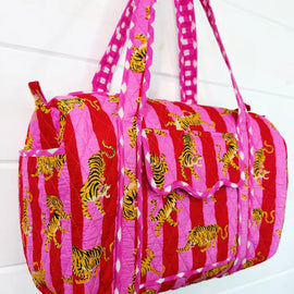 Quilted Mini Duffle Bag/Red Tiger Print