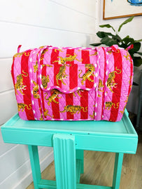 Quilted Mini Duffle Bag/Red Tiger Print