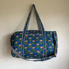 Quilted Cotton Duffel Bag- Navy Floral