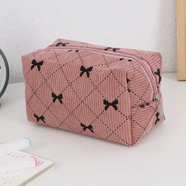 Bow Corduroy Make Up Bag