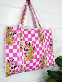 Quilted Checkered Jaguar Tote Bag