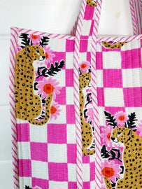 Quilted Checkered Jaguar Tote Bag