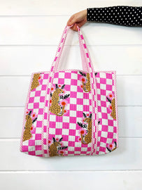 Quilted Checkered Jaguar Tote Bag