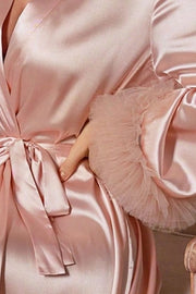 Pink Mesh Lace Long Sleeve Robe