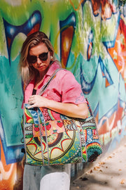 Quilted Tote Bag / Festival Print