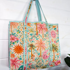 Quilted Tote Bag/Golden Paradise