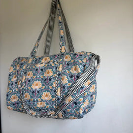 Quilted Duffel Bag- Sage Lotus Print