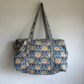 Quilted Duffel Bag- Sage Lotus Print