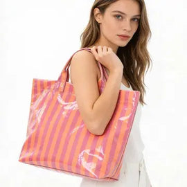 Striped Vinyl Tote Bag